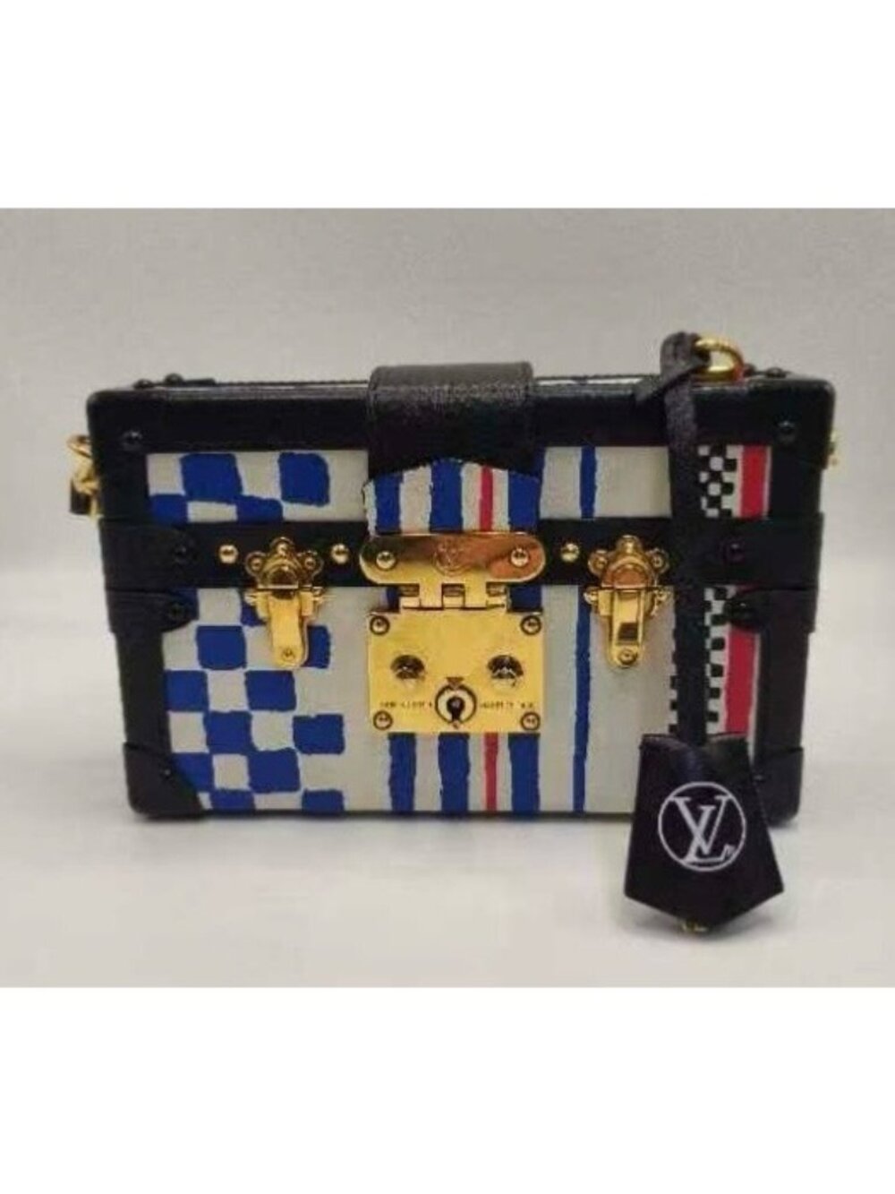 Pre-owned Louis Vuitton Lambskin Grand Prix Petite Malle Clutch White Blue - Picture 2 of 10